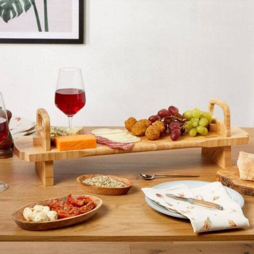Platou din Bambus pt Servire Branzeturi, Aperitive, Gustari, Mezeluri, cu model zig-zag VonShef 1000340, cutie cadou iCasnice.ro4